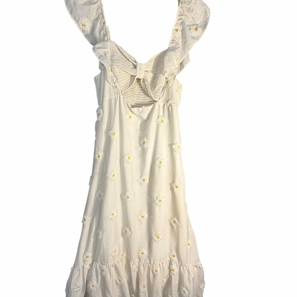 Storia Cream Floral Eyelet Maxi Dress with Bow Front Ruffle Straps Lrg - Picture 2 of 13